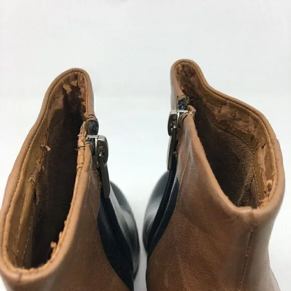 Sam Edelman Women's Boots Brown Black Size 7.5 Color Block Heeled Zipper Ankle