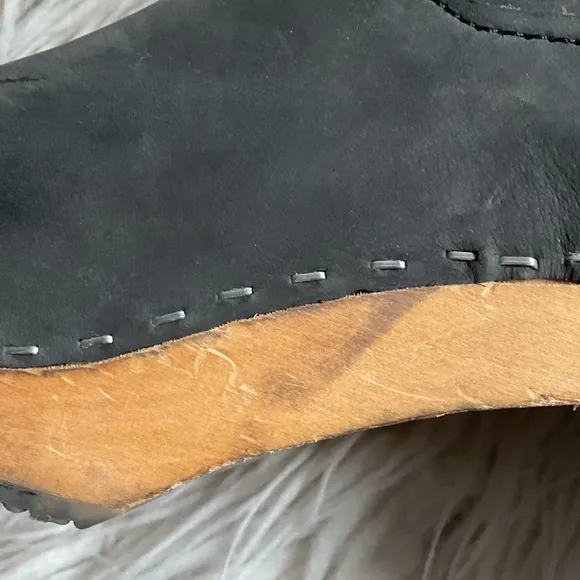 Sandgrens Black Nubuck Leather Wooden Clog Ankle Heeled Boots Size 40