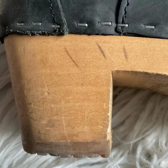 Sandgrens Black Nubuck Leather Wooden Clog Ankle Heeled Boots Size 40
