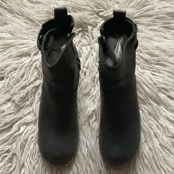 Sandgrens Black Nubuck Leather Wooden Clog Ankle Heeled Boots Size 40