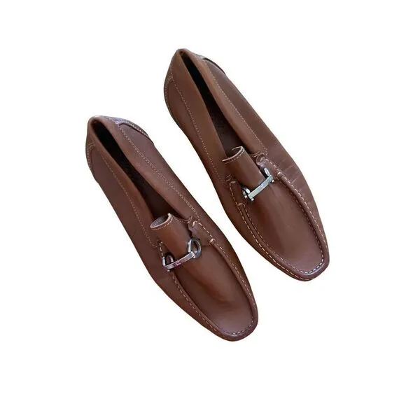 Sandrino Cordoba Mens Brown Leather Moc Toe Slip On Loafer Dress Shoes Size 9D