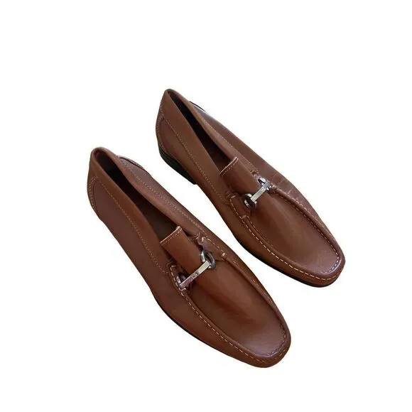 Sandrino Cordoba Mens Brown Leather Moc Toe Slip On Loafer Dress Shoes Size 9D