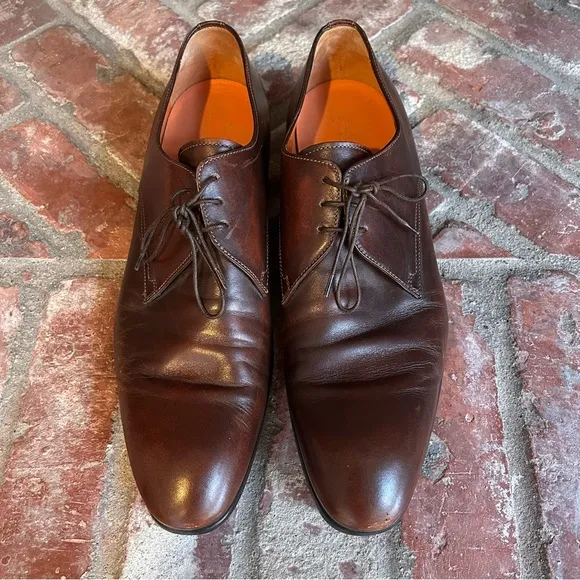 Santoni Brown Leather Oxford Shoes Made in Italy
