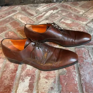 Santoni Brown Leather Oxford Shoes Made in Italy