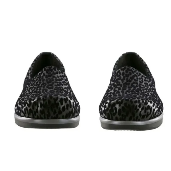 SAS Bliss Wedge Velvet Black Leopard Print Slip-On Shoes 9W