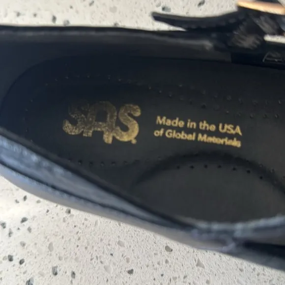 SAS Isabel Mary Jane's Size 8M Black/Snake Leather Shoes Made in USA EUC