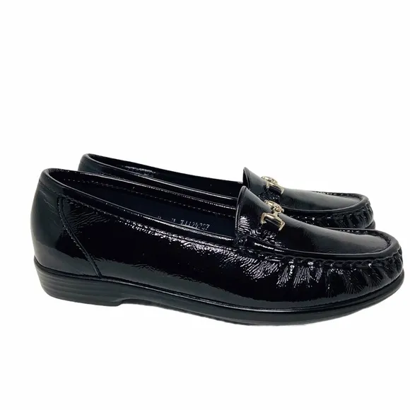 SAS Metro Loafers Women’s 7 Narrow Black Patent Leather Horsebit Slip On Shoes