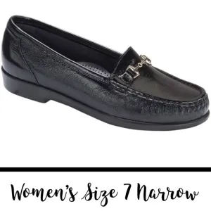 SAS Metro Loafers Women’s 7 Narrow Black Patent Leather Horsebit Slip On Shoes