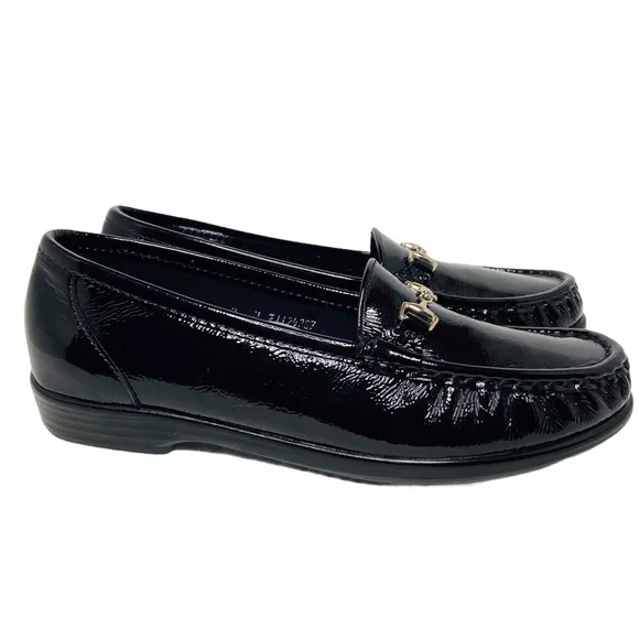 SAS Metro Loafers Women’s 7 Narrow Black Patent Leather Horsebit Slip On Shoes