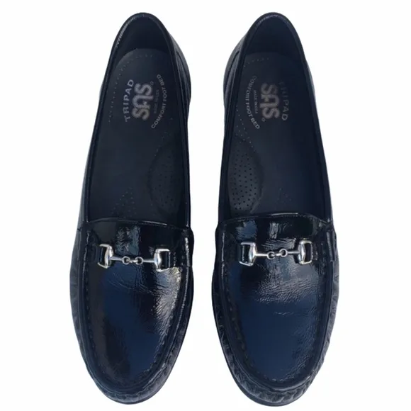 SAS Metro Loafers Women’s 7 Narrow Black Patent Leather Horsebit Slip On Shoes
