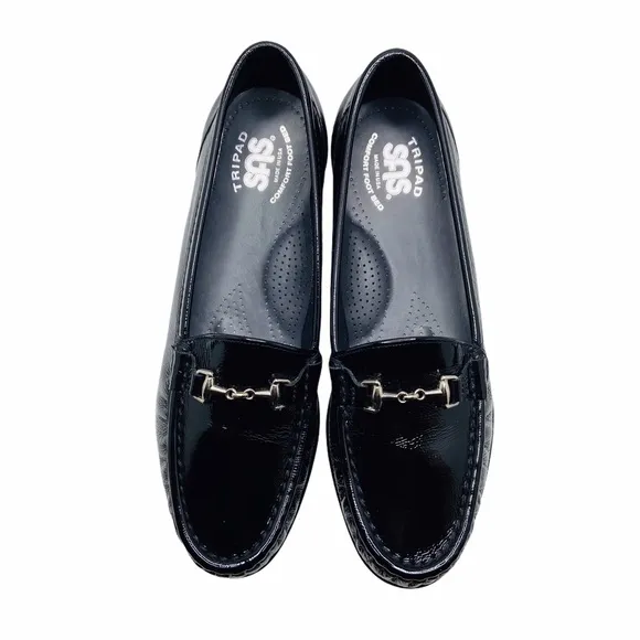SAS Metro Loafers Women’s 7 Narrow Black Patent Leather Horsebit Slip On Shoes