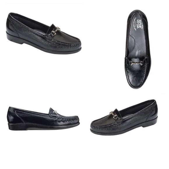 SAS Metro Loafers Women’s 7 Narrow Black Patent Leather Horsebit Slip On Shoes