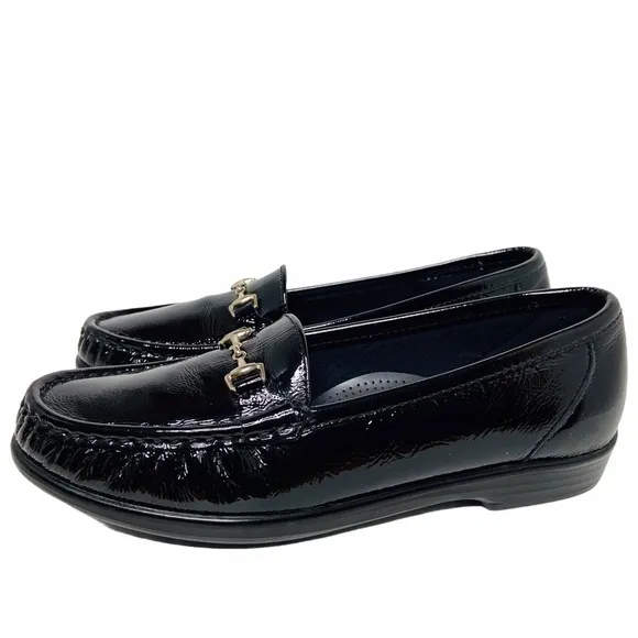 SAS Metro Loafers Women’s 7 Narrow Black Patent Leather Horsebit Slip On Shoes