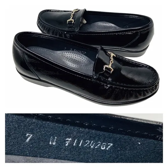 SAS Metro Loafers Women’s 7 Narrow Black Patent Leather Horsebit Slip On Shoes