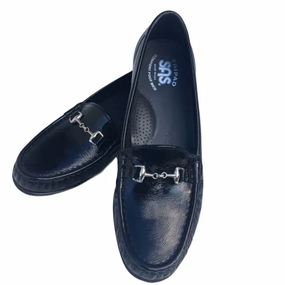 SAS Metro Loafers Women’s 7 Narrow Black Patent Leather Horsebit Slip On Shoes