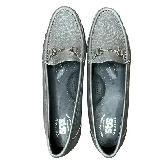 SAS METRO SLIP ON LOAFER IN PEWTER‎ SILVER HORSEBIT LOAFERS WOMEN SIZE 9.5