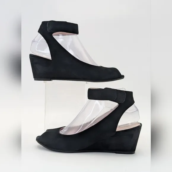 Sasha London Venice Wedge Black Suede Leather Sandal Women's Size 7