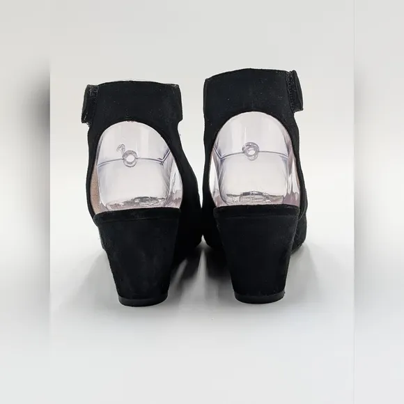 Sasha London Venice Wedge Black Suede Leather Sandal Women's Size 7
