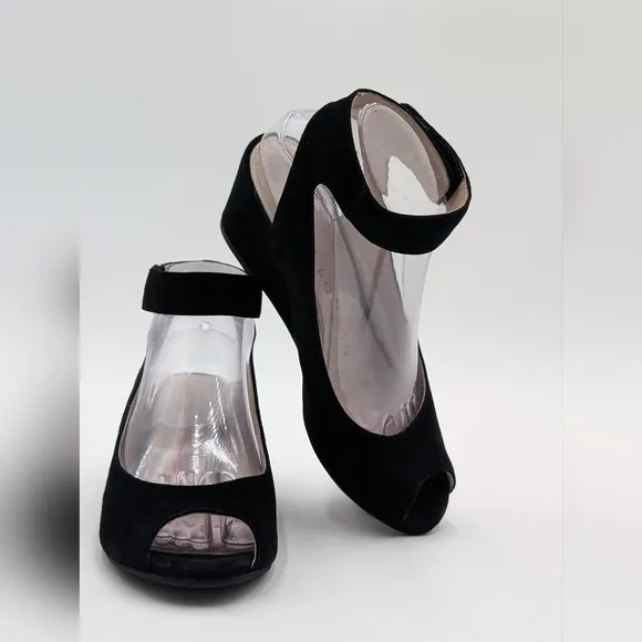 Sasha London Venice Wedge Black Suede Leather Sandal Women's Size 7