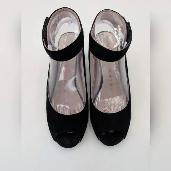 Sasha London Venice Wedge Black Suede Leather Sandal Women's Size 7