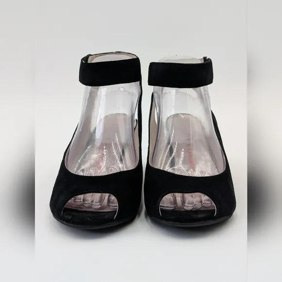 Sasha London Venice Wedge Black Suede Leather Sandal Women's Size 7