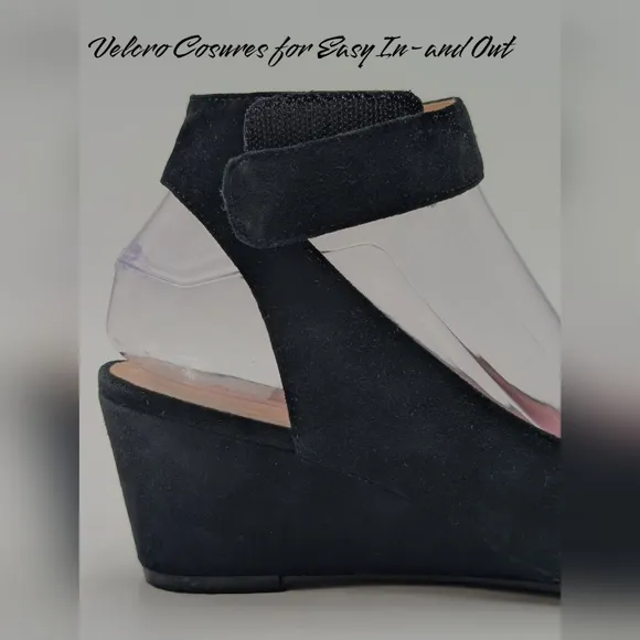 Sasha London Venice Wedge Black Suede Leather Sandal Women's Size 7