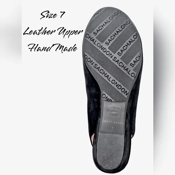 Sasha London Venice Wedge Black Suede Leather Sandal Women's Size 7