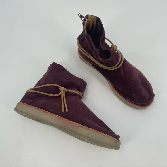 Satorisan Silverlake Suede Ankle Booties Tie Moccasins Purple Size 38