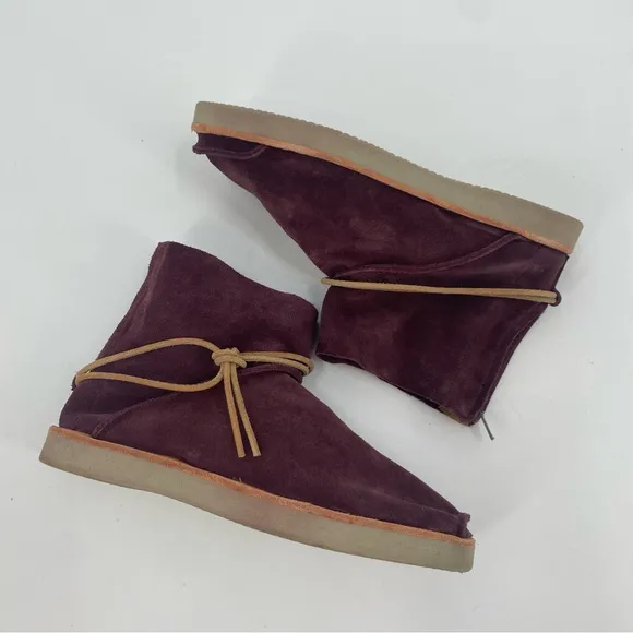 Satorisan Silverlake Suede Ankle Booties Tie Moccasins Purple Size 38