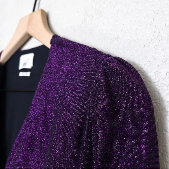 Saylor Holliday Metallic Faux Wrap Mini Dress M Purple Vneck Glitter Party