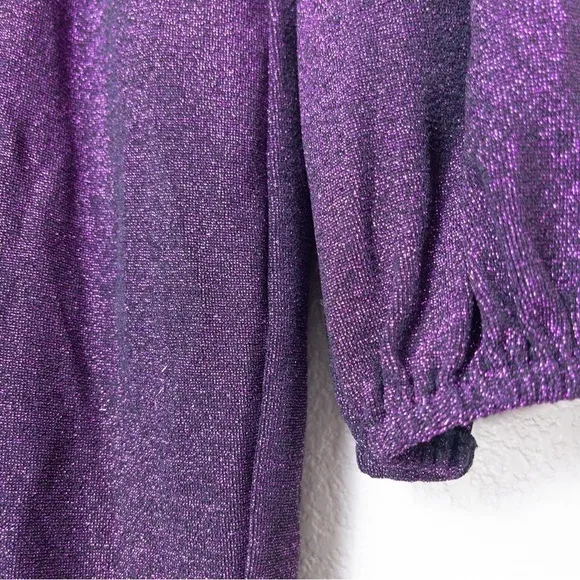 Saylor Holliday Metallic Faux Wrap Mini Dress M Purple Vneck Glitter Party