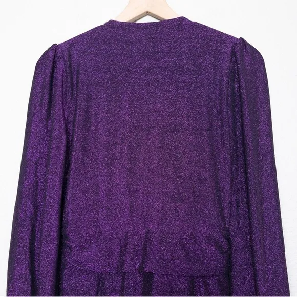 Saylor Holliday Metallic Faux Wrap Mini Dress M Purple Vneck Glitter Party