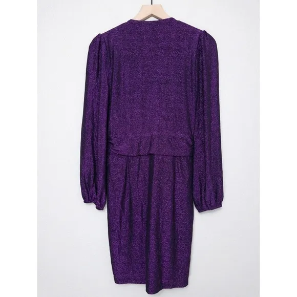 Saylor Holliday Metallic Faux Wrap Mini Dress M Purple Vneck Glitter Party
