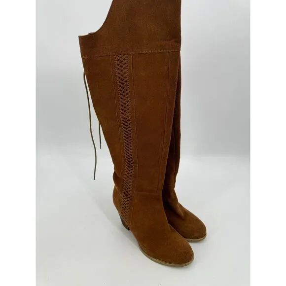 SBICCA Gusto Tan Suede Leather Over The Knee Heeled Boots Size 8