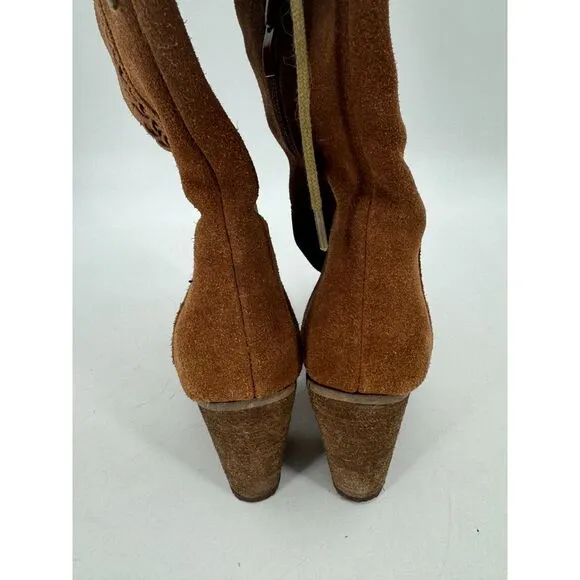 SBICCA Gusto Tan Suede Leather Over The Knee Heeled Boots Size 8