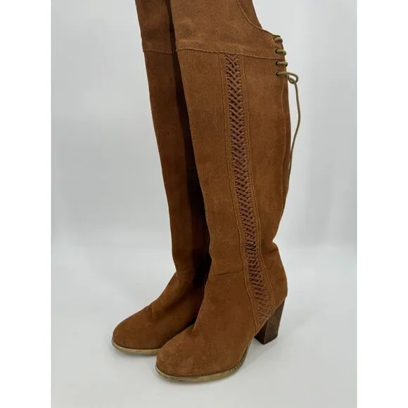 SBICCA Gusto Tan Suede Leather Over The Knee Heeled Boots Size 8