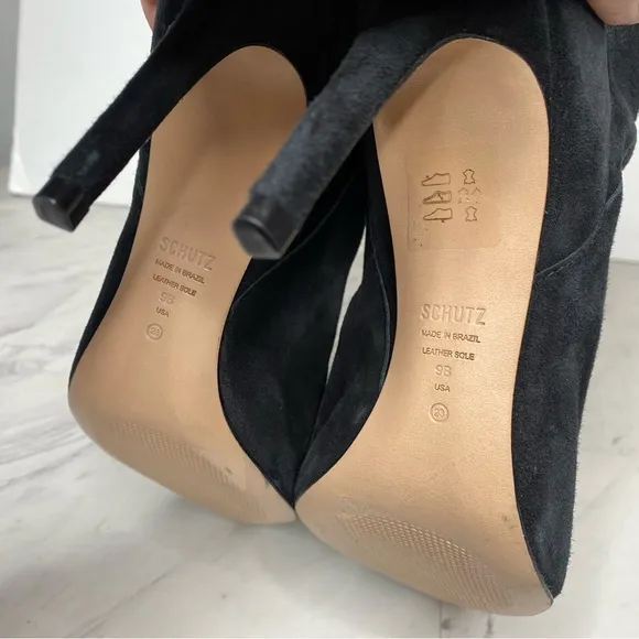 Schutz Ashlee Black Suede Slouch Heeled Boot 9B
