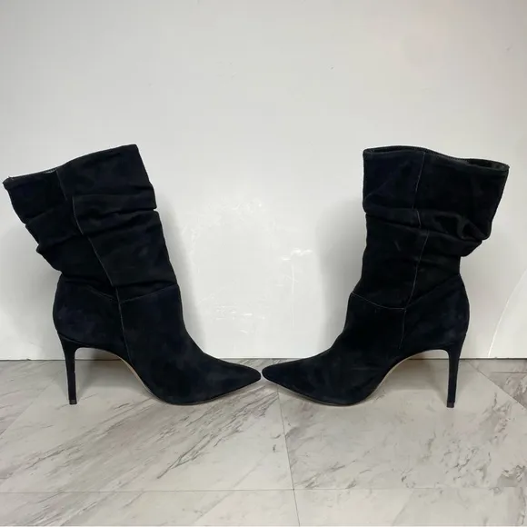 Schutz Ashlee Black Suede Slouch Heeled Boot 9B