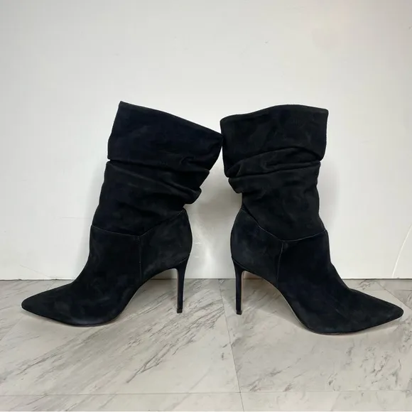 Schutz Ashlee Black Suede Slouch Heeled Boot 9B
