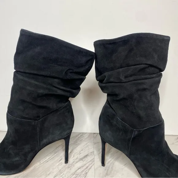 Schutz Ashlee Black Suede Slouch Heeled Boot 9B