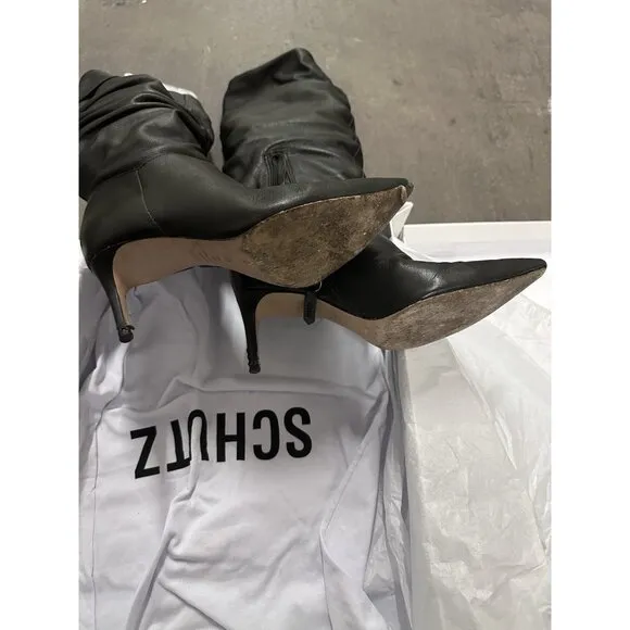 Schutz Ashlee Up Boots Black Leather Heeled
