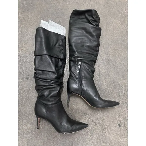 Schutz Ashlee Up Boots Black Leather Heeled