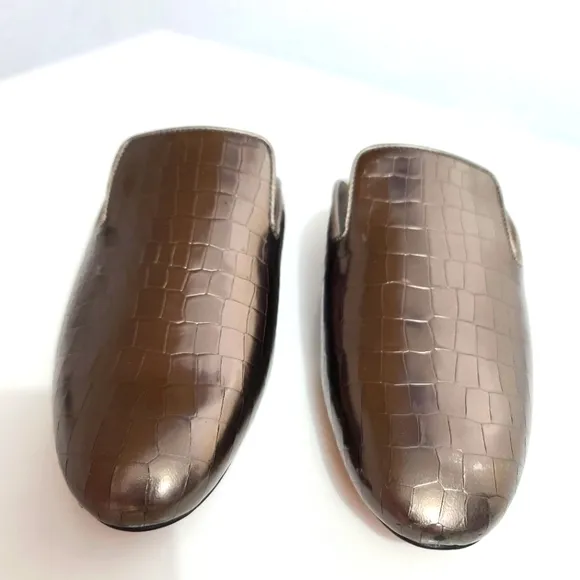 Schutz Avamel Croc Embossed Leather Slip-on Mules Metallic