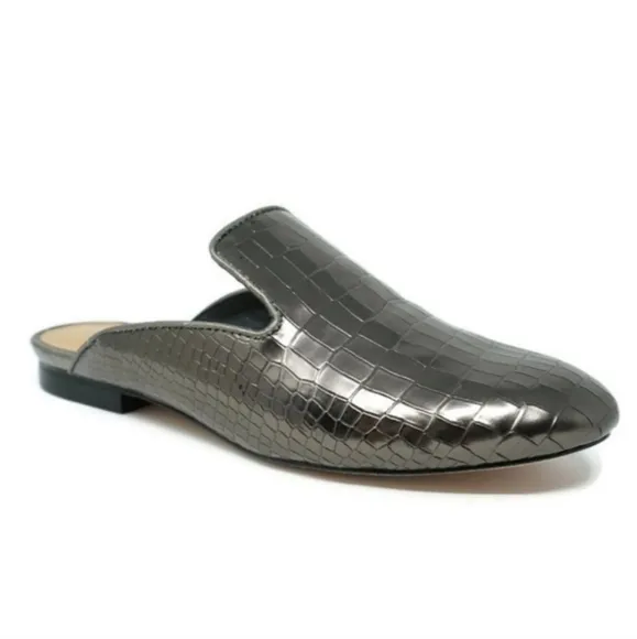 Schutz Avamel Croc Embossed Leather Slip-on Mules Metallic
