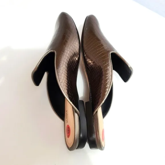 Schutz Avamel Croc Embossed Leather Slip-on Mules Metallic