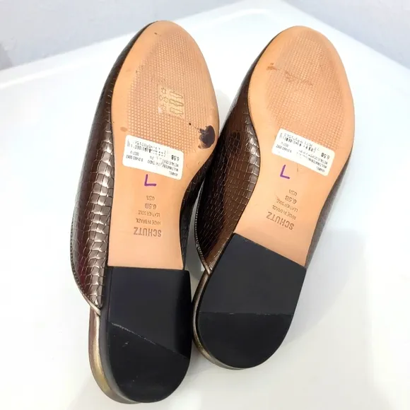 Schutz Avamel Croc Embossed Leather Slip-on Mules Metallic
