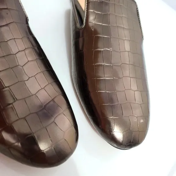 Schutz Avamel Croc Embossed Leather Slip-on Mules Metallic