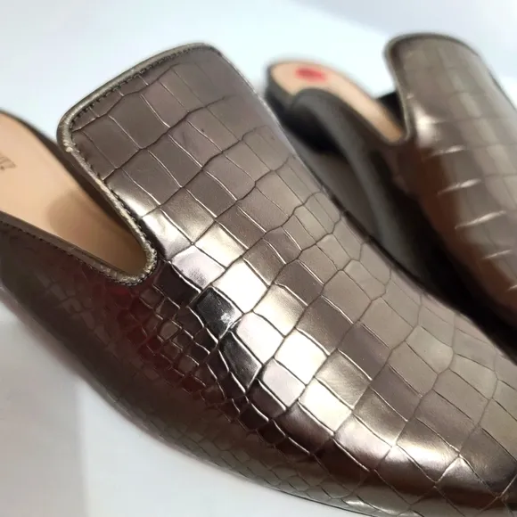 Schutz Avamel Croc Embossed Leather Slip-on Mules Metallic