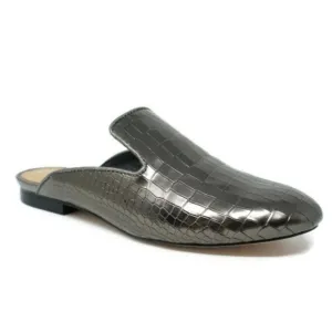 Schutz Avamel Croc Embossed Leather Slip-on Mules Metallic
