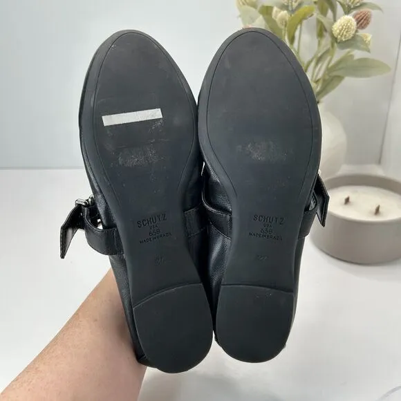 Schutz Calita Nappa Leather Mary Jane Ballerina Flats Black Women 6.5B Tried On